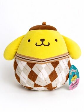 Squishmallows Pompompurin Plush 8” Sanrio Brown Argyle NWT Kellytoy Soft Toy